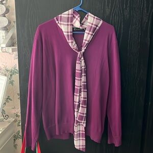 💁‍♀️WOMENS New York and Company size XXL plum sweater built-in plaid scarf